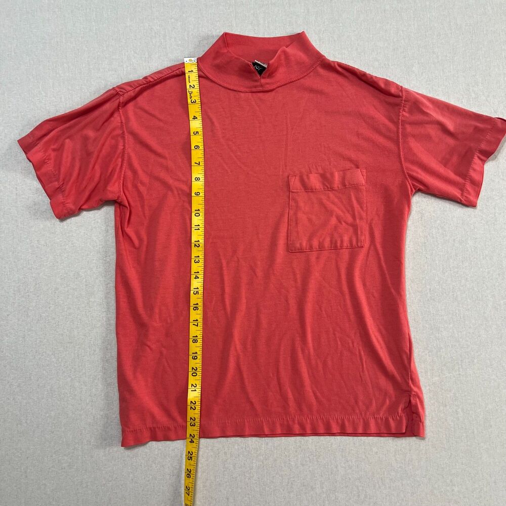 Vintage 80s 90s Ricki & Company Womens S Pink Mock Neck Pocket Tee USA Made
